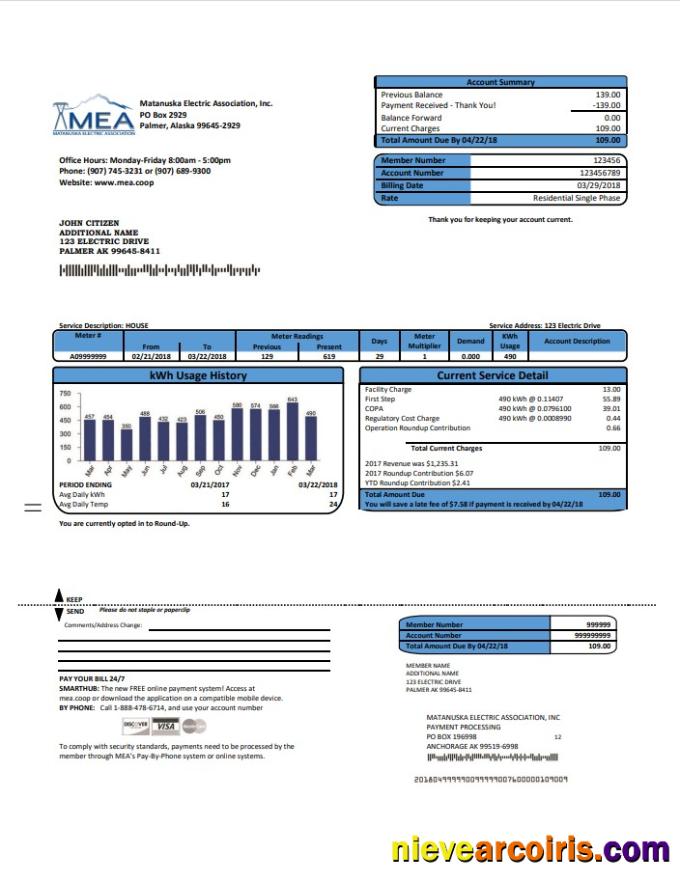 USA MEA Alaska electricity utility bill